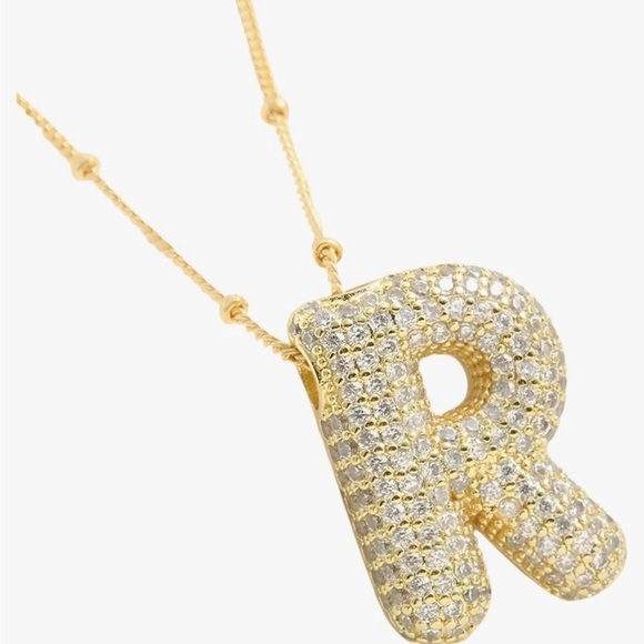 R Letter Bubble Initial Pendant Necklace - Picture 2 of 3